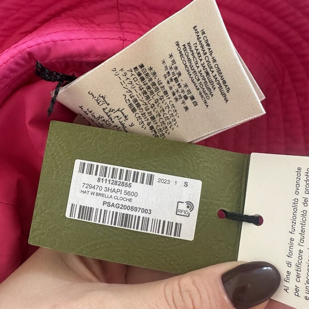 NWT GUCCI NYLON BUCKET PINK HAT GG logo Gold Size S - Picture 5 of 6